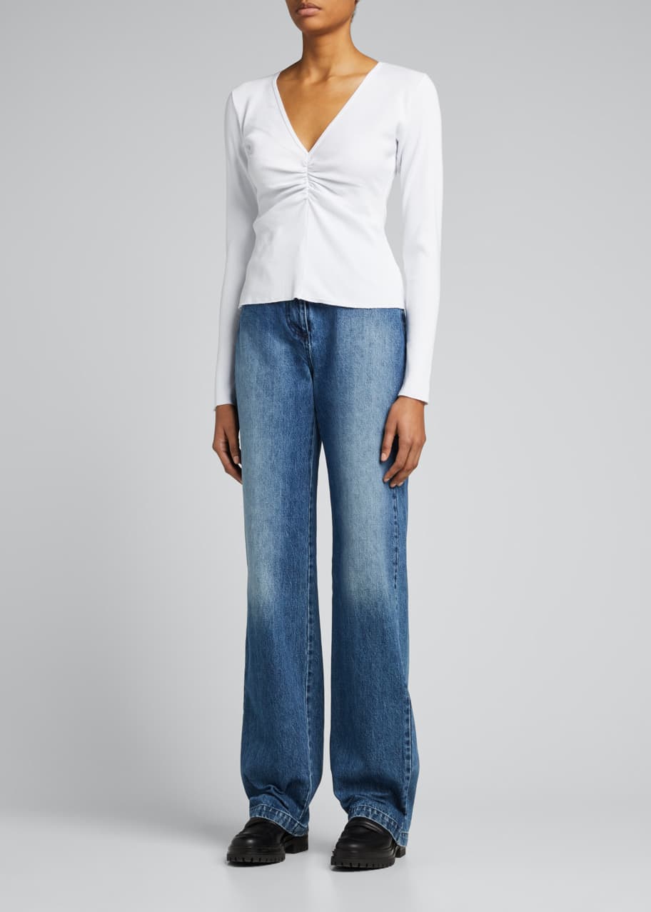 MM6 Maison Margiela Ruched マルジェラ MM6 Maison Margiela Ruched Long-Sleeve V-Neck Top - Bergdorf Goodman