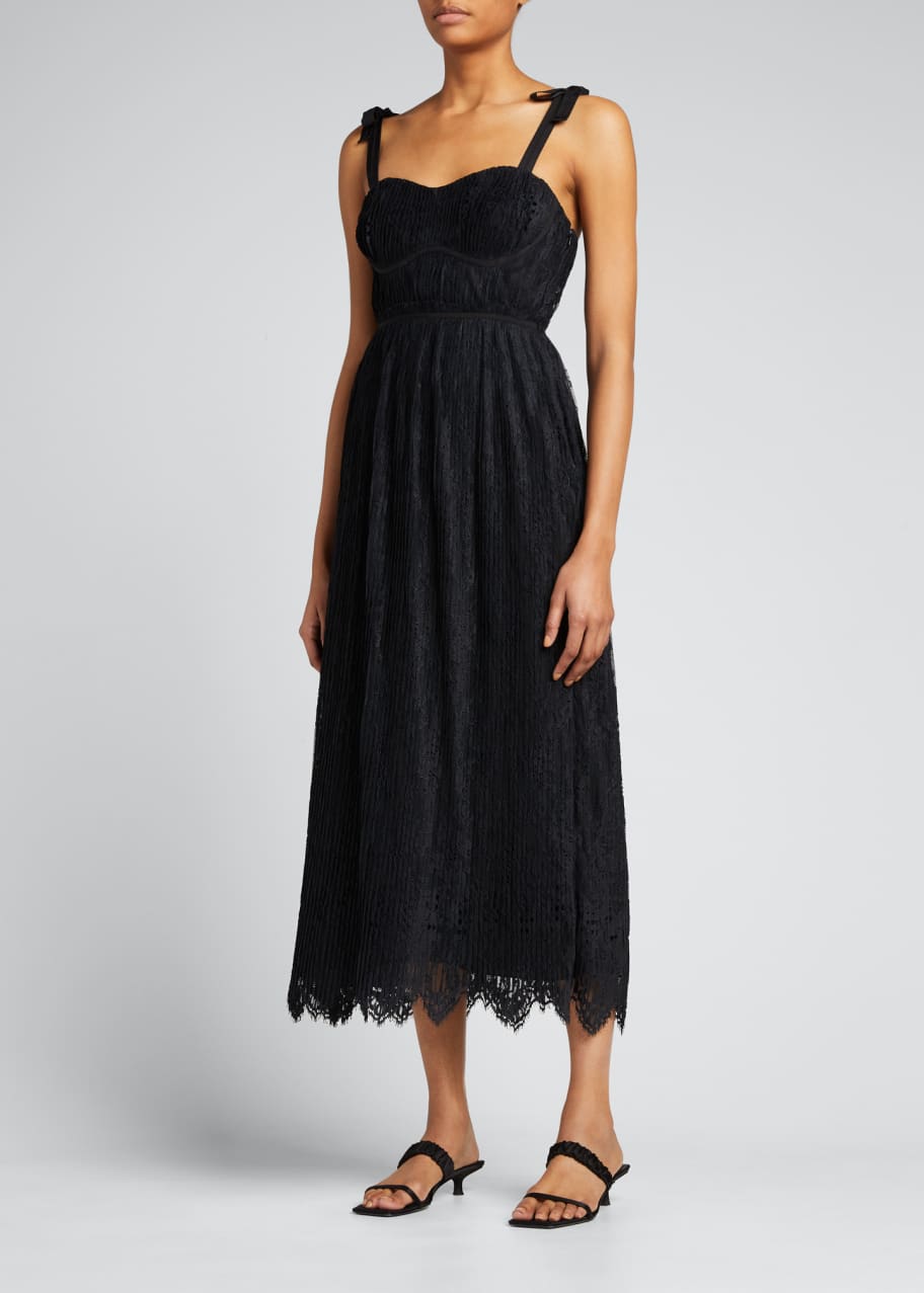 SIMKHAI Bonnie Silk Lace Plisse Bustier Midi Dress - Bergdorf Goodman