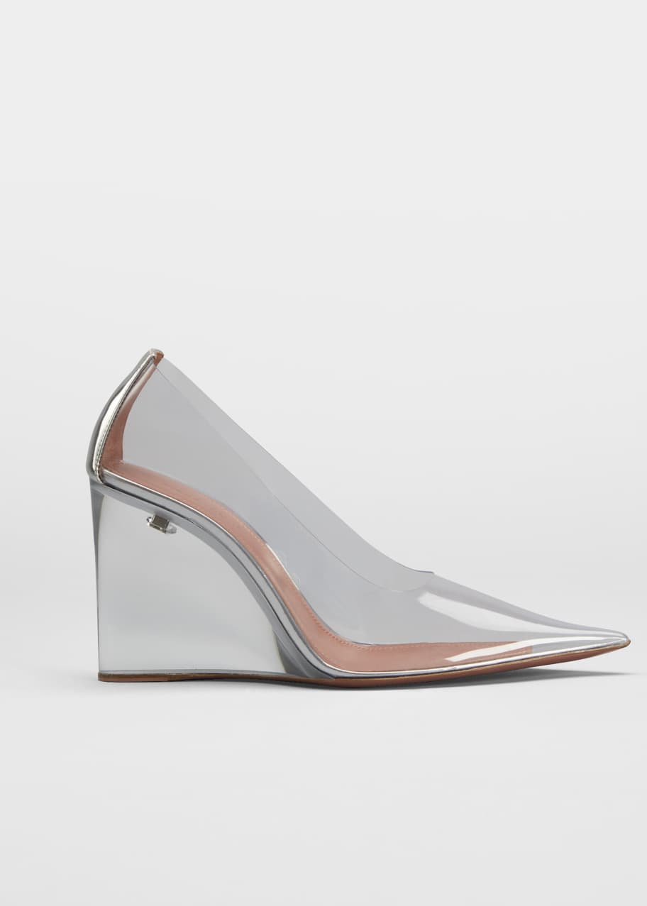 Amina Muaddi Ane Metallic Glass Wedge Sandals - Bergdorf Goodman
