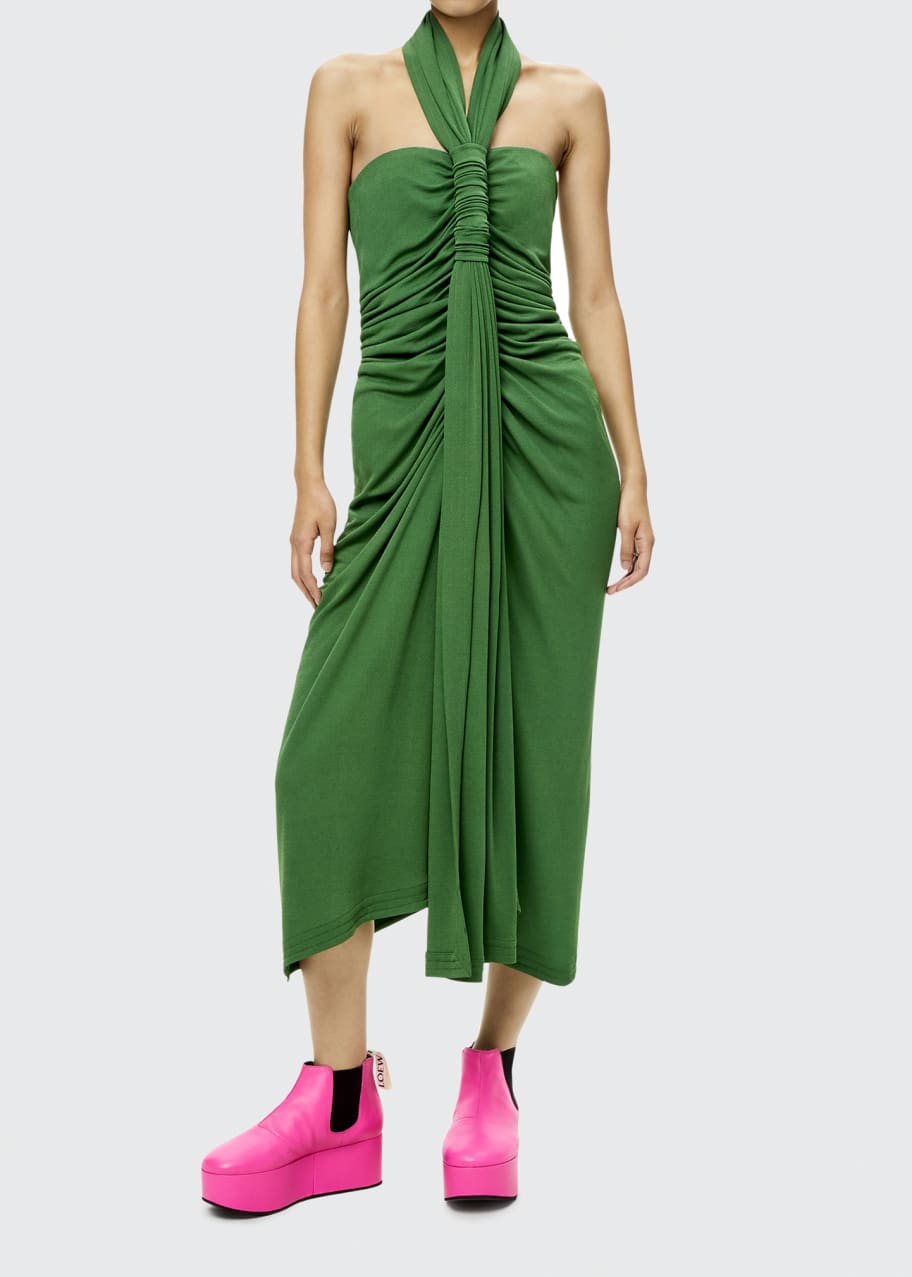Loewe Ruched Draped Halter-Neck Midi Dress - Bergdorf Goodman
