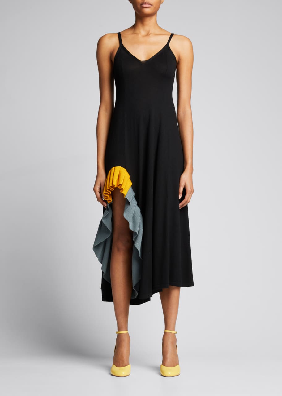 Loewe Rib-Knit Ruffle Slit Maxi Dress - Bergdorf Goodman