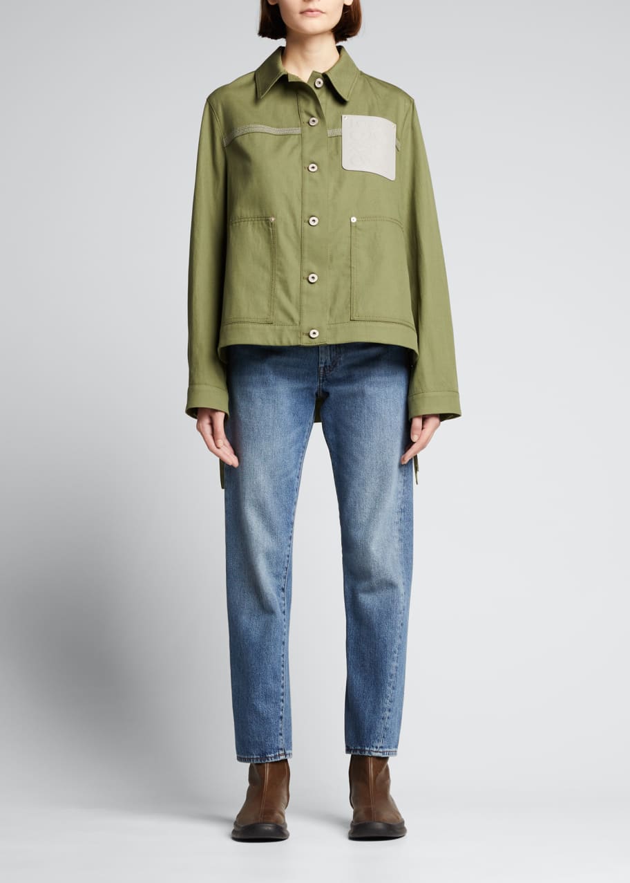 Loewe Logo Leather Pocket Utility Jacket - Bergdorf Goodman Loewe Logo Leather Pocket Utility Jacket - Bergdorf Goodman