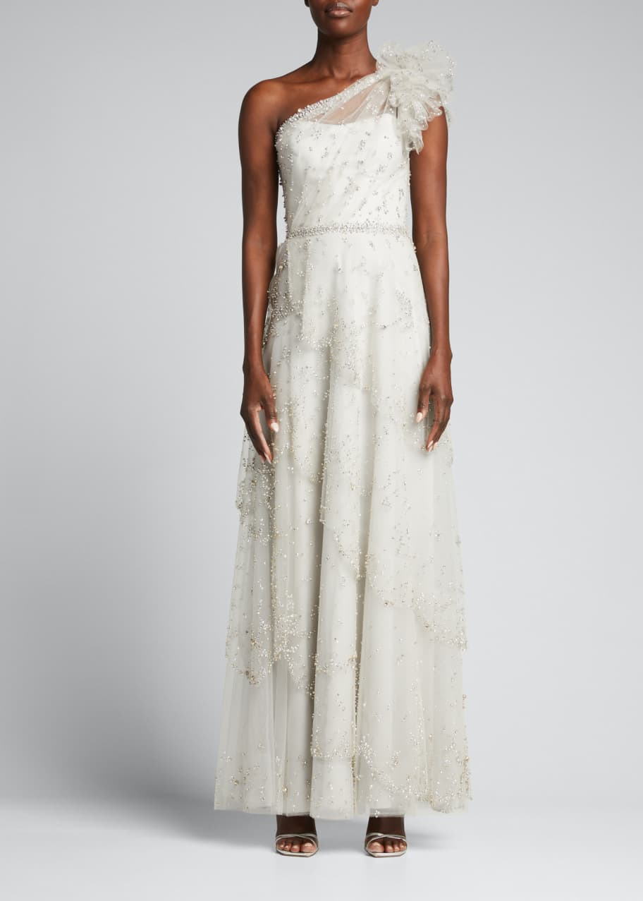 Jenny Packham Aurora One-Shoulder Strass Tiered Tulle Gown - Bergdorf  Goodman