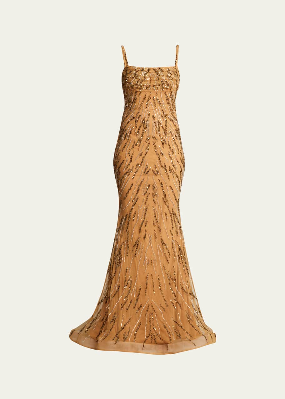 Rachel Gilbert Remi Pleated Bustier Open-Back Beaded Gown - Bergdorf Goodman