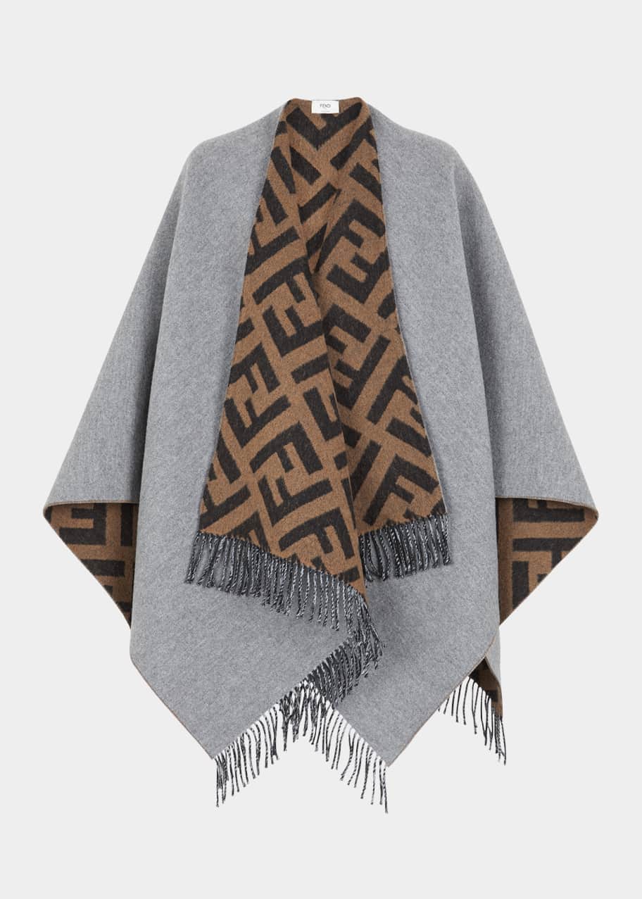 Fendi Reversible FF Cashmere Wool Fringe Poncho Bergdorf Goodman