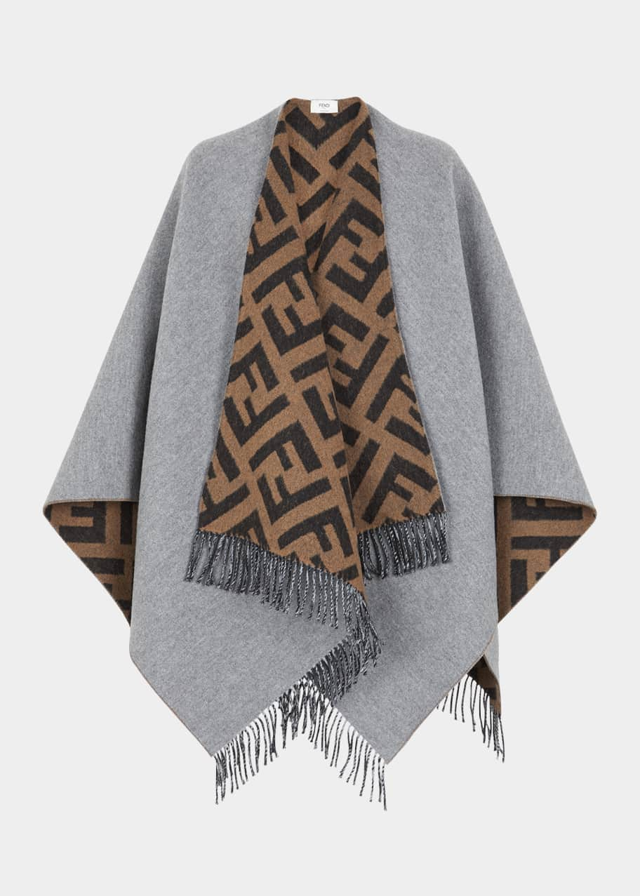 Fendi Reversible FF Cashmere-Wool Fringe Poncho - Bergdorf Goodman