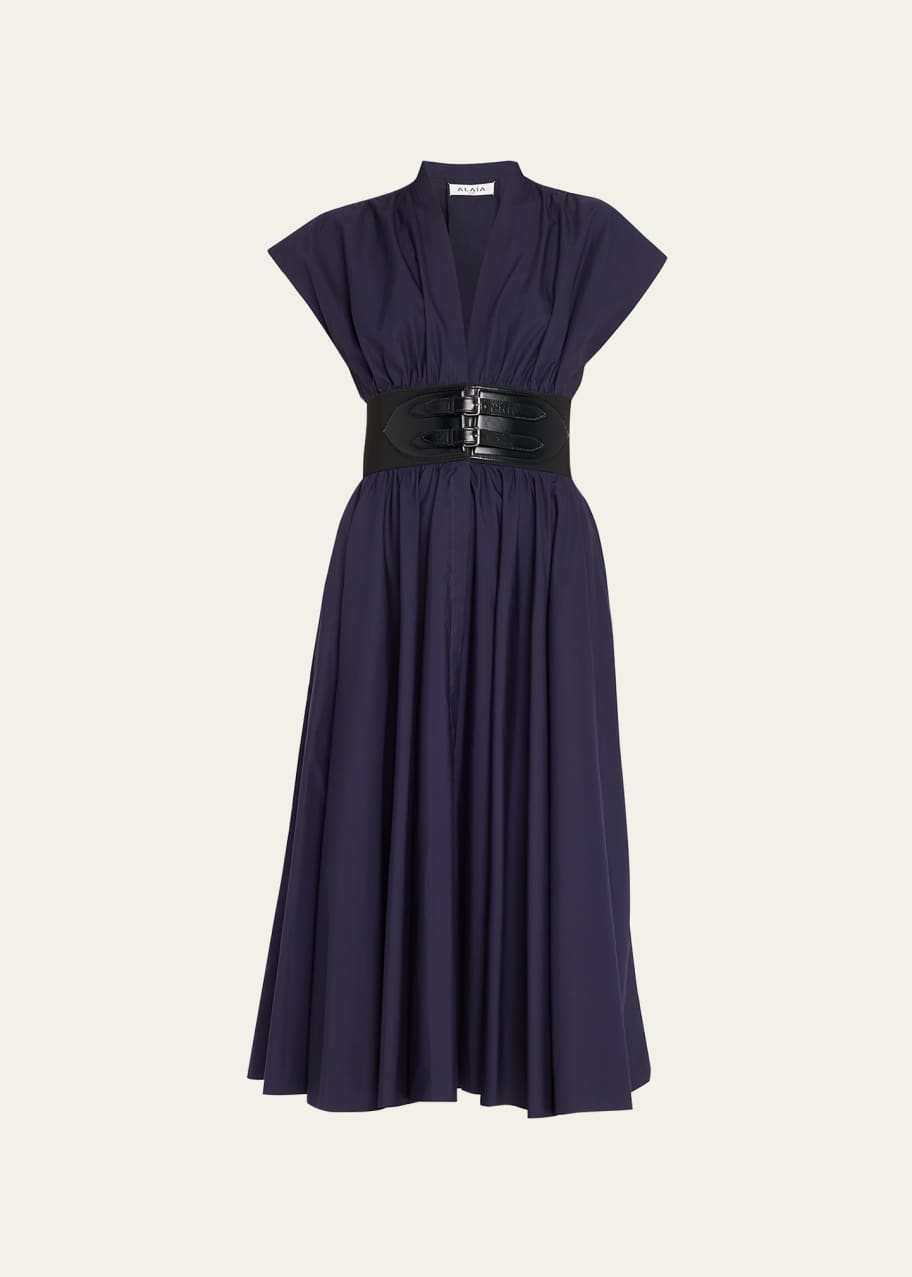 alaia cotton poplin midi dress Cotton poplin midi dress in white - Alaia