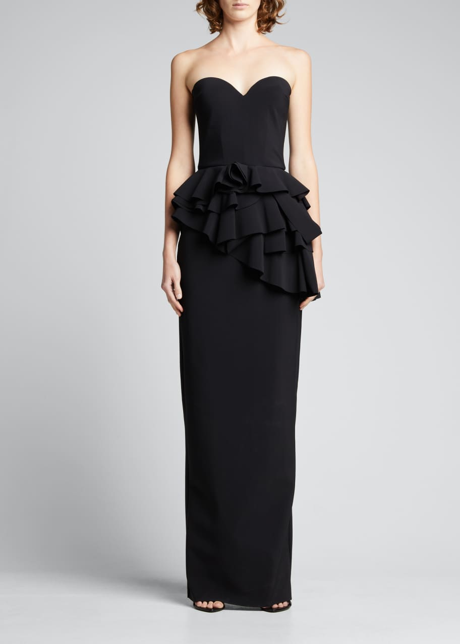 Strapless Ruffle Tiered Peplum Gown