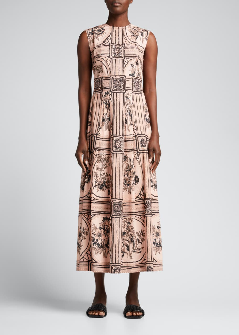 Lela Rose Medallion Floral-Print Poplin Midi Dress - Bergdorf Goodman