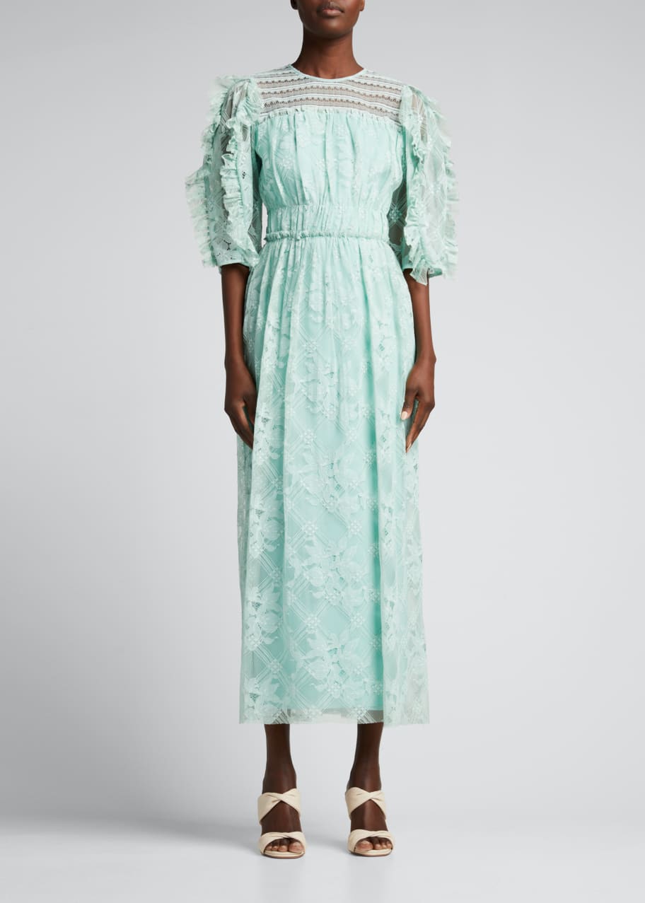 lela rose chantilly lace dress Lela Rose Chantilly Lace Ruffle-Trim Midi Dress