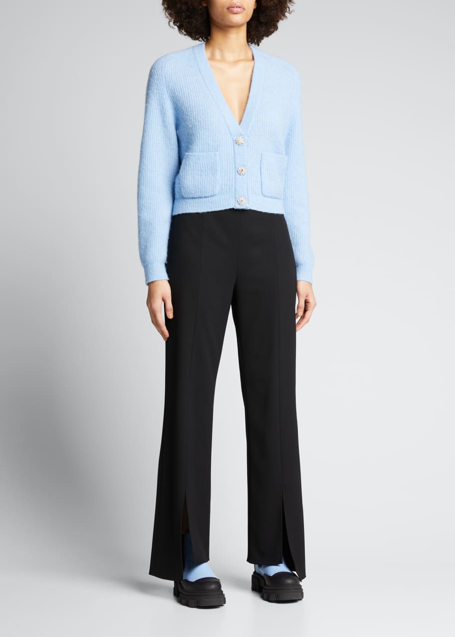 Ganni Twill Suiting Pants with Front Splits - Bergdorf Goodman