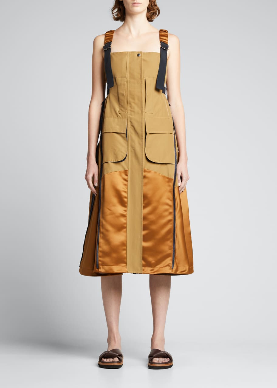 SACAI MixedMedia Utility Apron Midi Dress Bergdorf Goodman