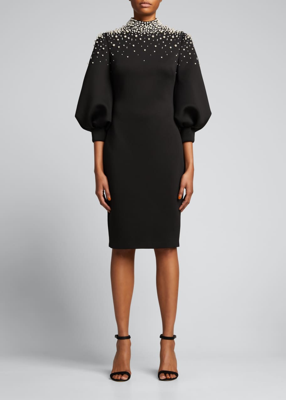 Badgley mischka beaded sleeve cocktail dress hotsell