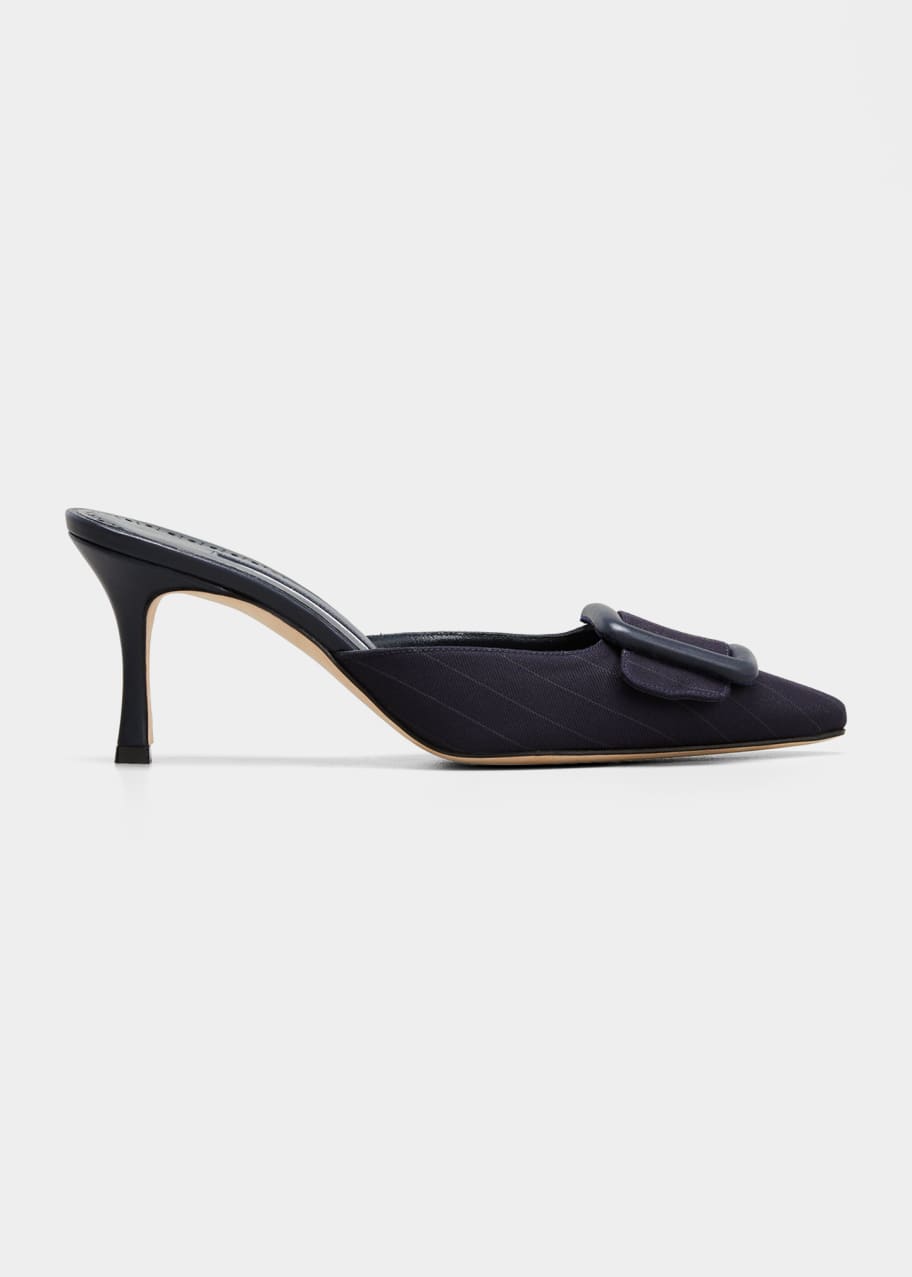 Manolo Blahnik Maysale Pinstripe Buckle Mules - Bergdorf Goodman