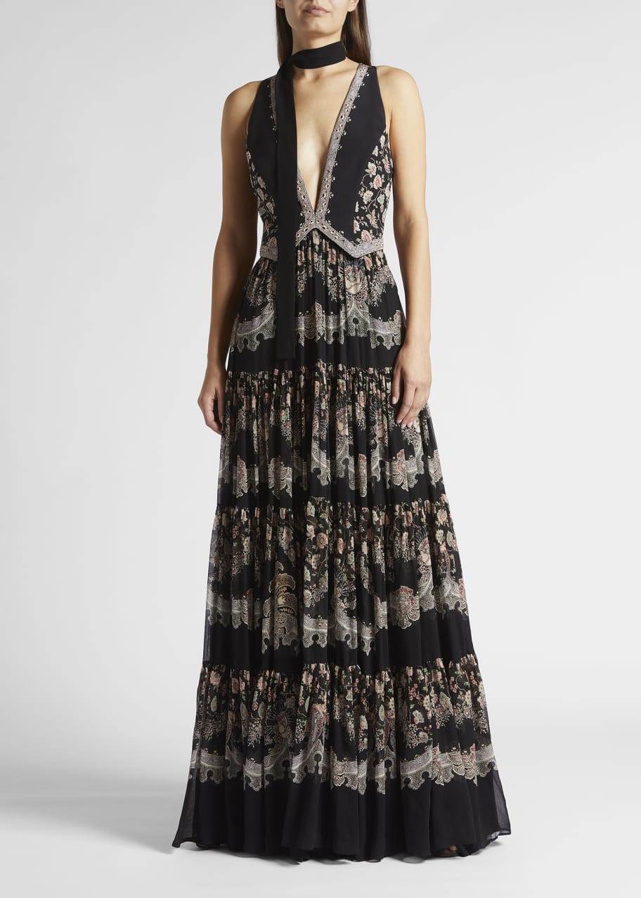 Etro Etched Floral-Print Pleated Silk Gown - Bergdorf Goodman