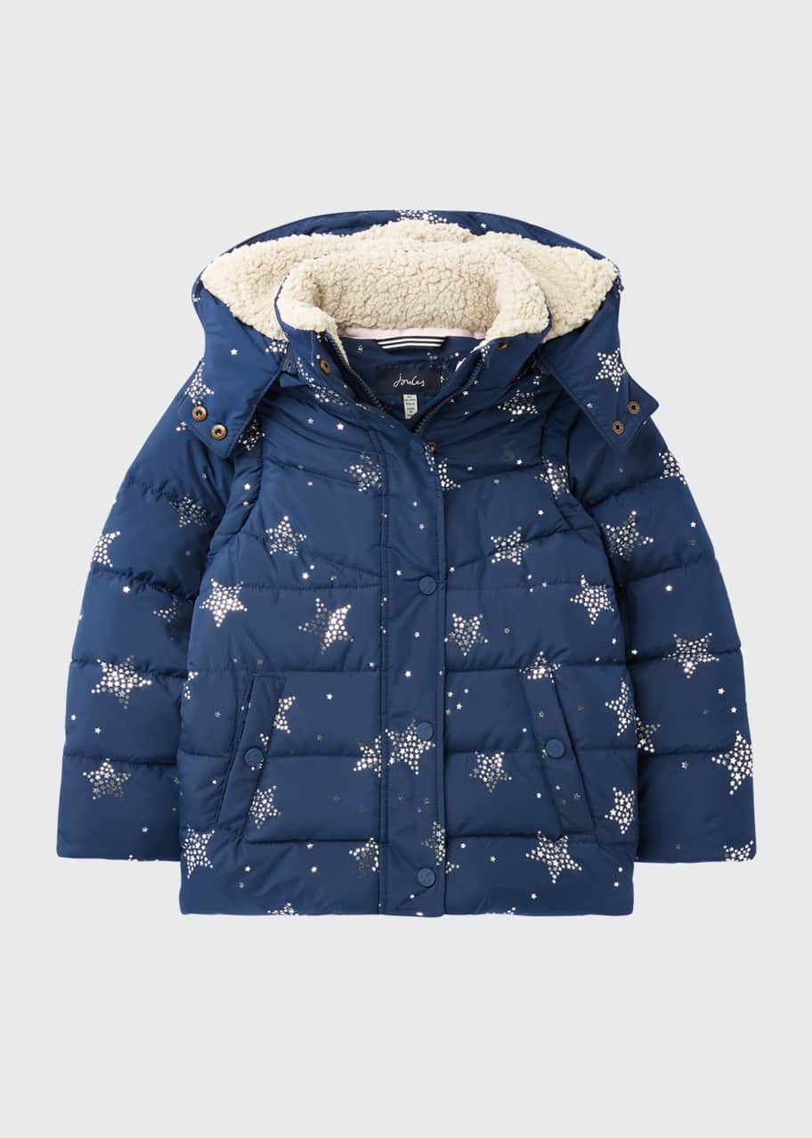 Joules Girl's Wren Star-Print Hooded Coat, Size 4-12 - Bergdorf Goodman