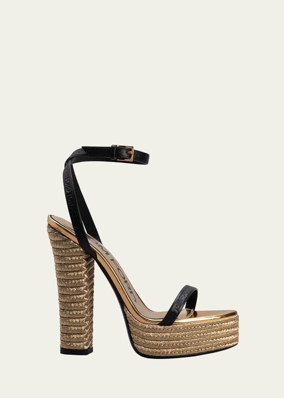 TOM FORD Metallic Rope Ankle-Strap Platform Sandals Bergdorf Goodman
