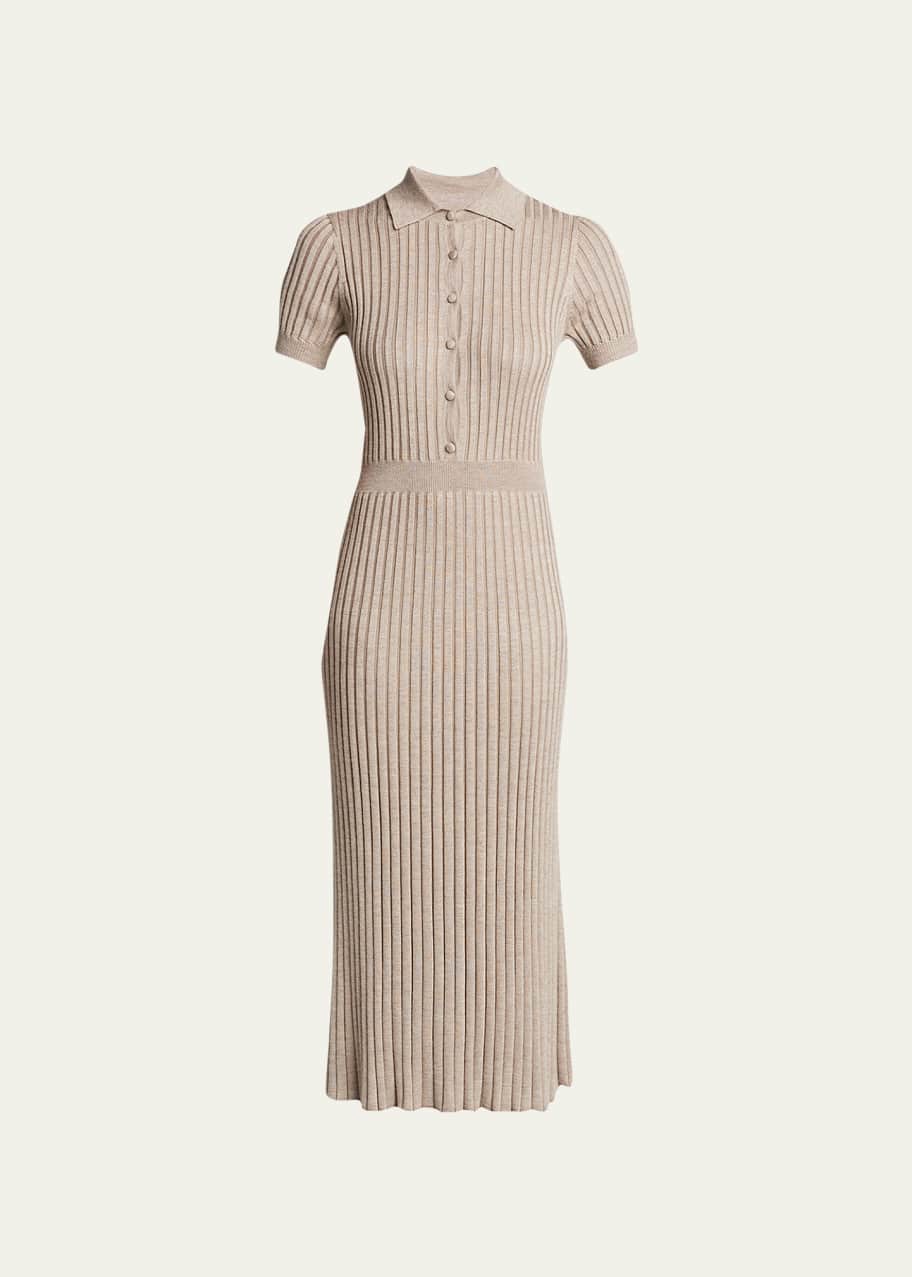 knee length dresses for ladies Mari Knit Long Sleeve Collared Midi Dress main image 1