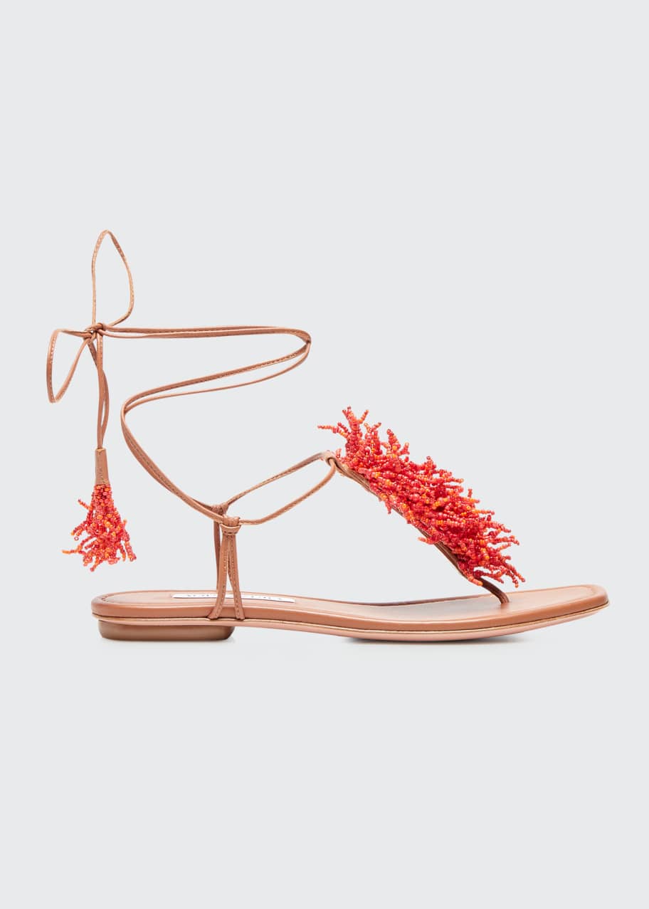 Aquazzura Panarea Beaded AnkleTie Sandals Bergdorf Goodman