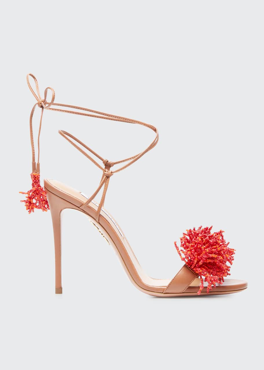 Aquazzura Panarea Beaded AnkleTie Sandals Bergdorf Goodman