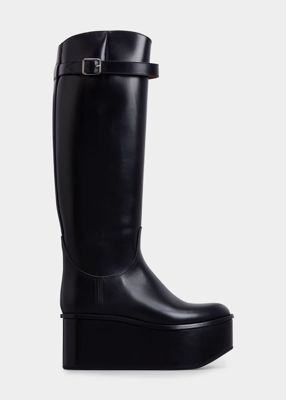 Loewe Calfskin Wedge Moto Riding Boots - Bergdorf Goodman