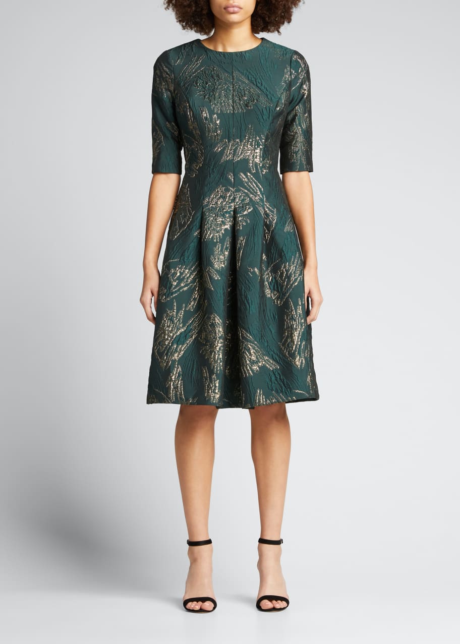 Rickie Freeman for Teri Jon Textured Metallic Jacquard ElbowSleeve