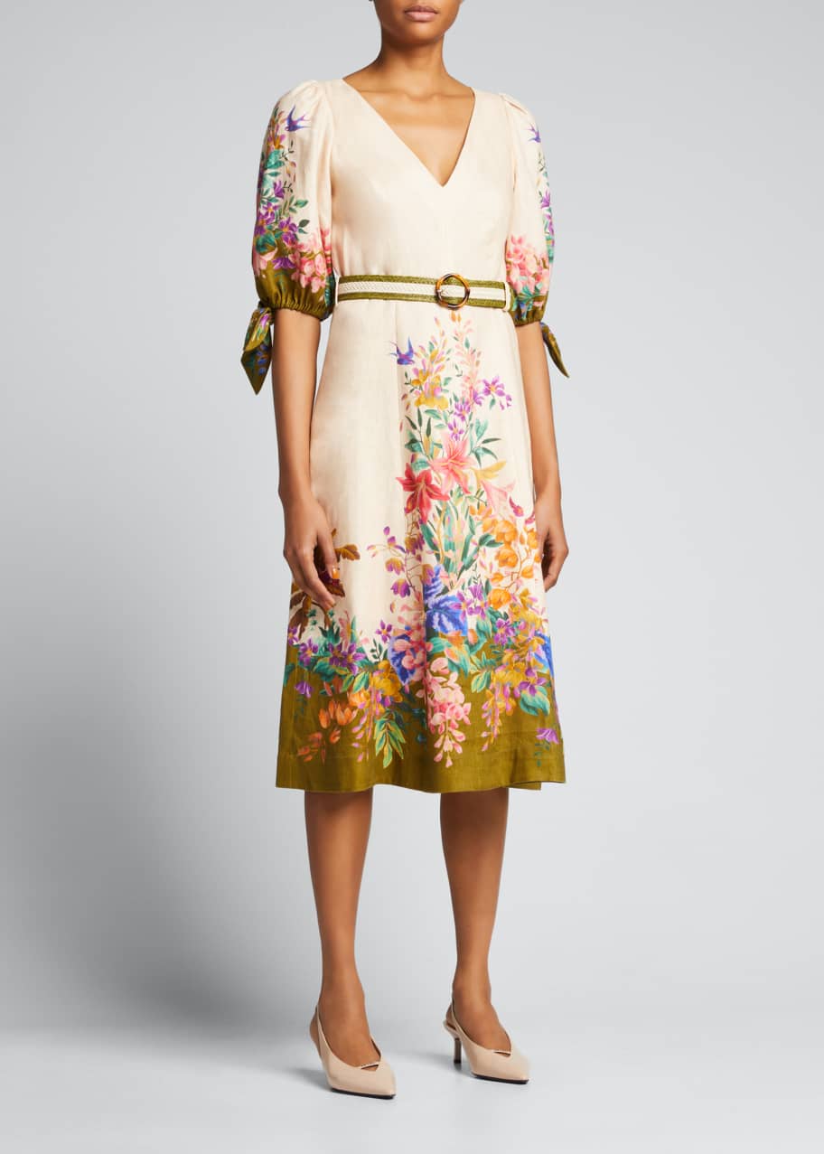 Zimmermann Tropicana Tie-Sleeve Midi Dress - Bergdorf Goodman