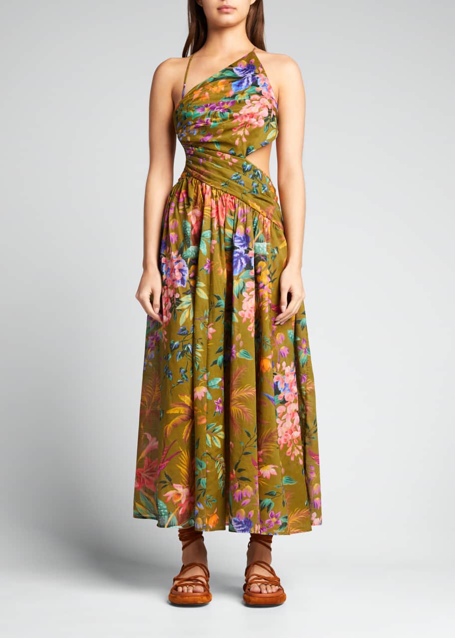 navy blue dress for baby girl Zimmermann Tropicana Asymmetric Dress in Khaki Print – Rent a Dress main image 0