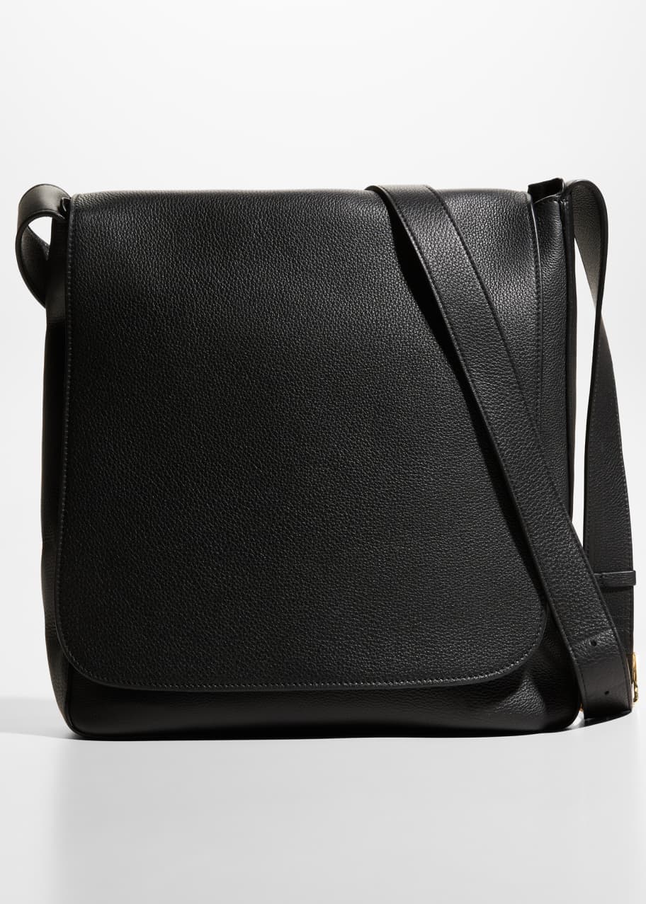 【Sale】THE ROW Avery Bagレザー ショルダーバッグ 黒 THE ROW Avery Flap Messenger Bag in Calf Leather - Bergdorf Goodman