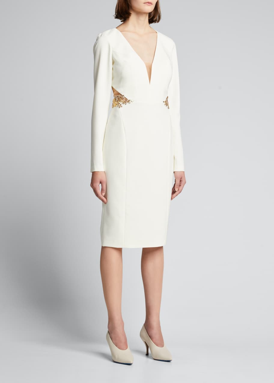Marchesa Notte Long-Sleeve Stretch Crepe Cutout Dress - Bergdorf Goodman