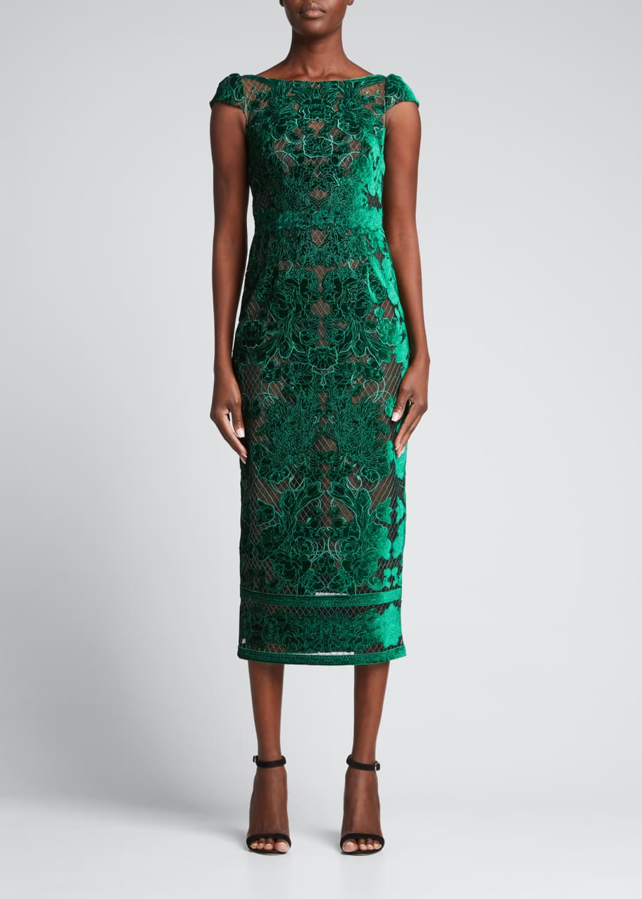 Marchesa notte green lace cocktail dress hot sale