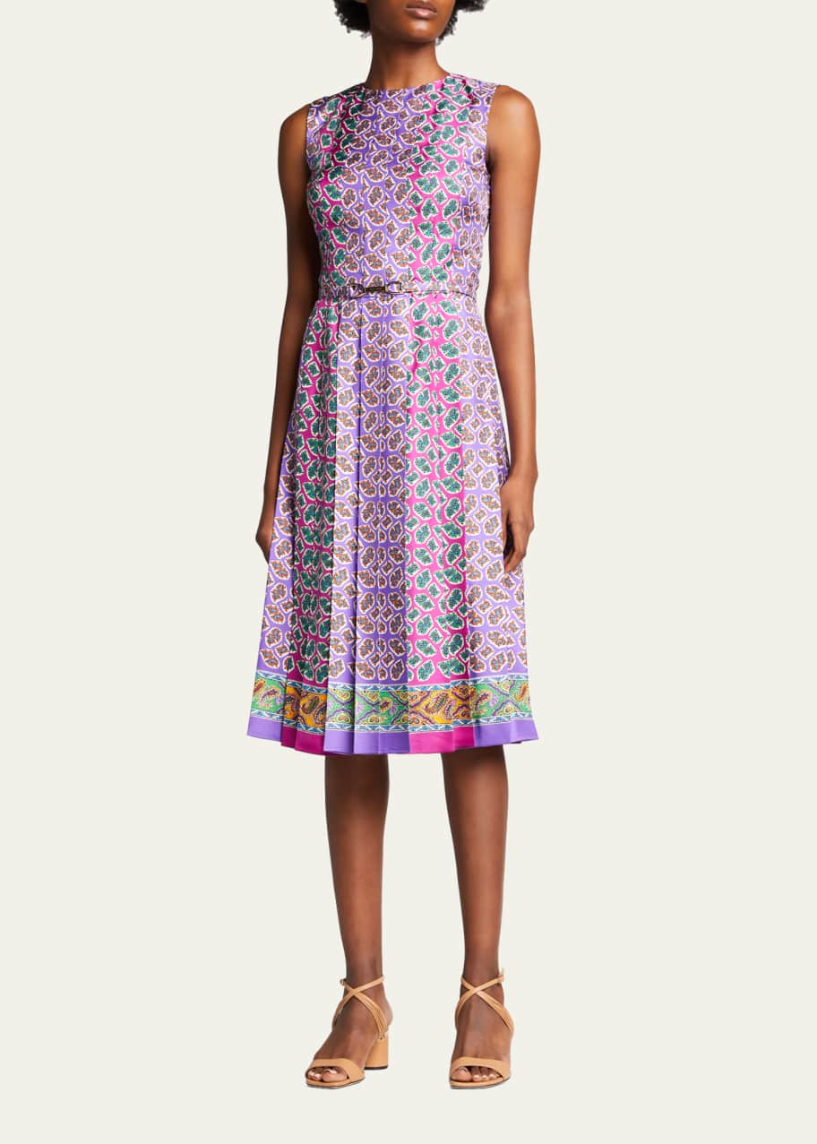 Ralph Lauren Collection Harlan Paisley Scarf-Print Pleated Midi Silk Dress 