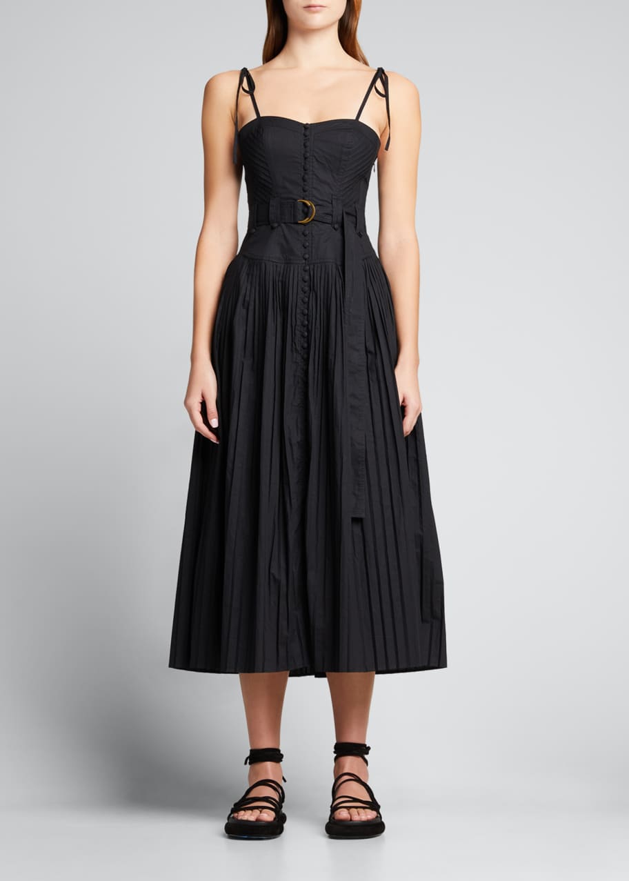 Ulla Johnson Cosette Pleated Midi Dress w/ Belt - Bergdorf Goodman
