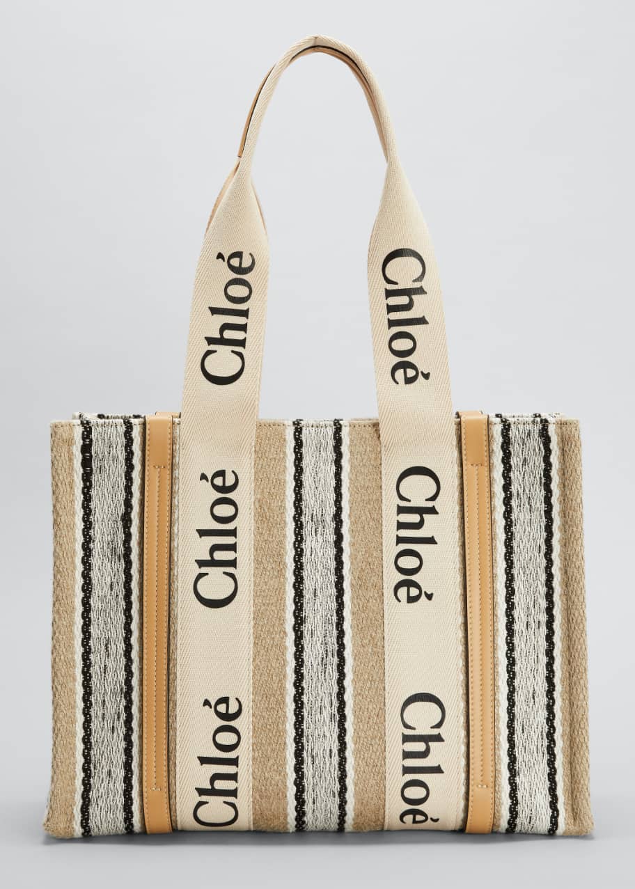 Chloe Woody Medium Striped Linen Tote Bag - Bergdorf Goodman