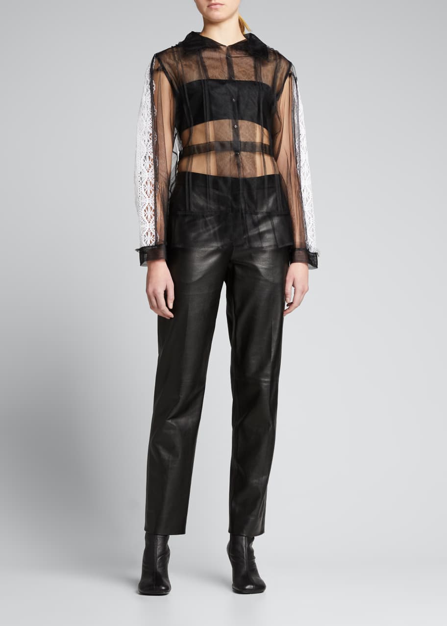 【MAISON MARGIELA】LACE-TRIM JACKET Maison Margiela - Lace-trimmed pleated cotton jacket Maison