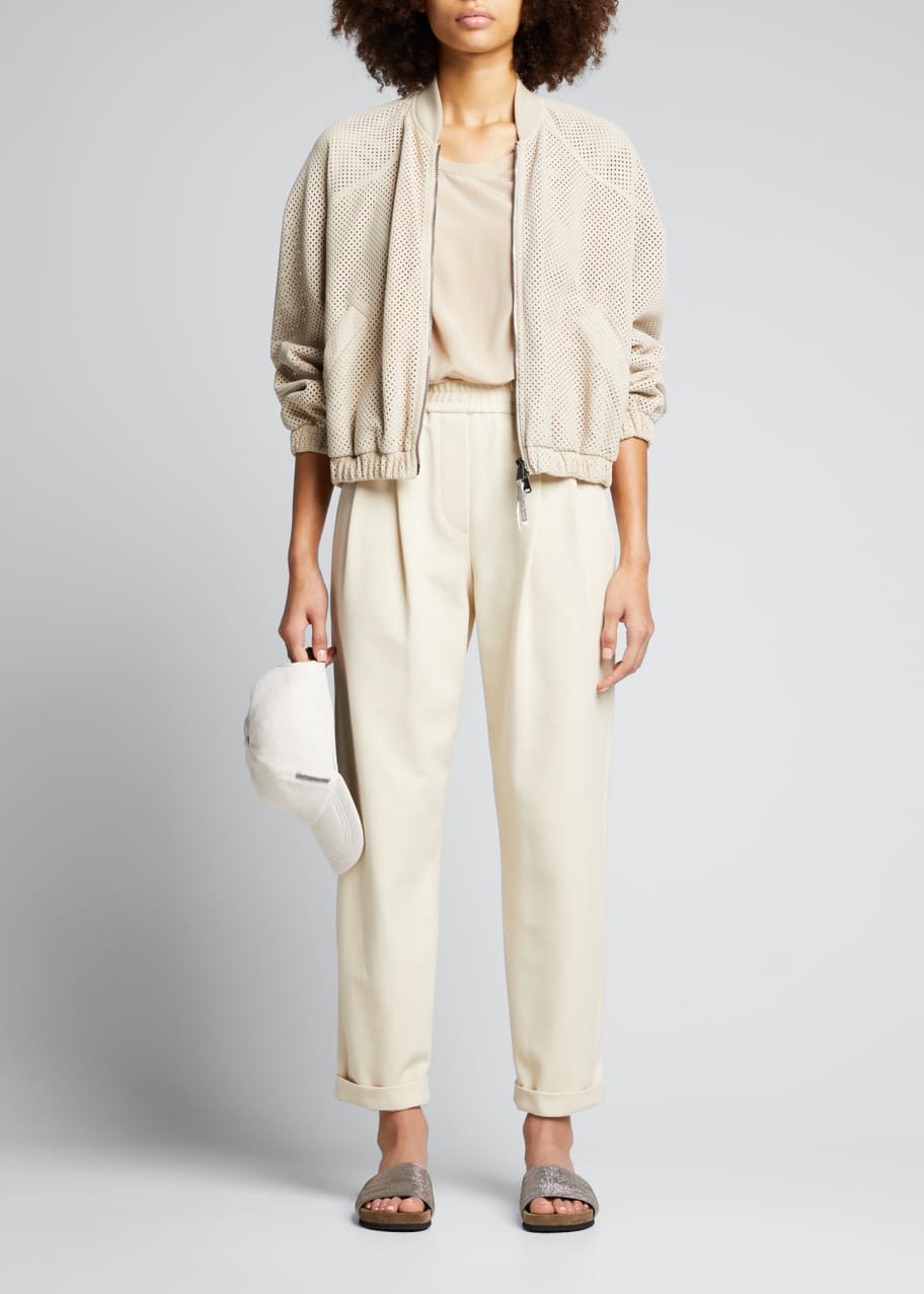 Brunello Cucinelli Perforated Suede Leather Bomber Jacket - Bergdorf ...