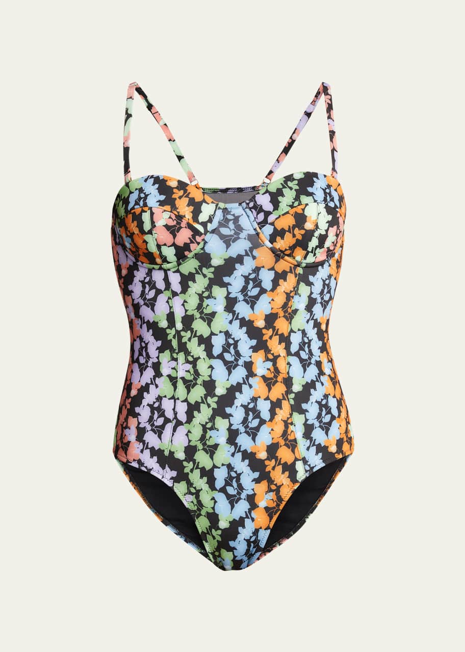 Lizzie Colorblock Floral Bustier One Piece Swimsuit
