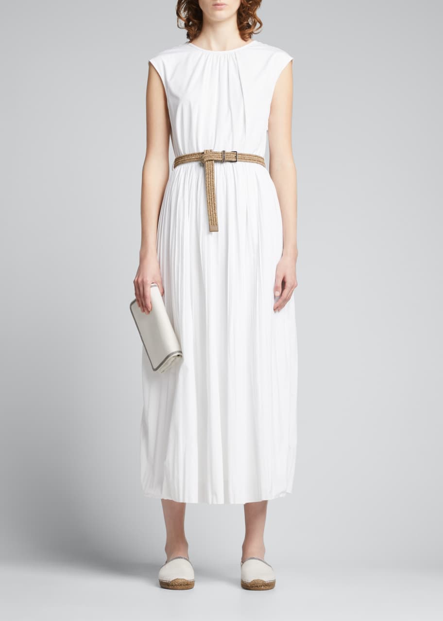 Brunello Cucinelli Pleated Poplin Belted Midi Dress - Bergdorf Goodman