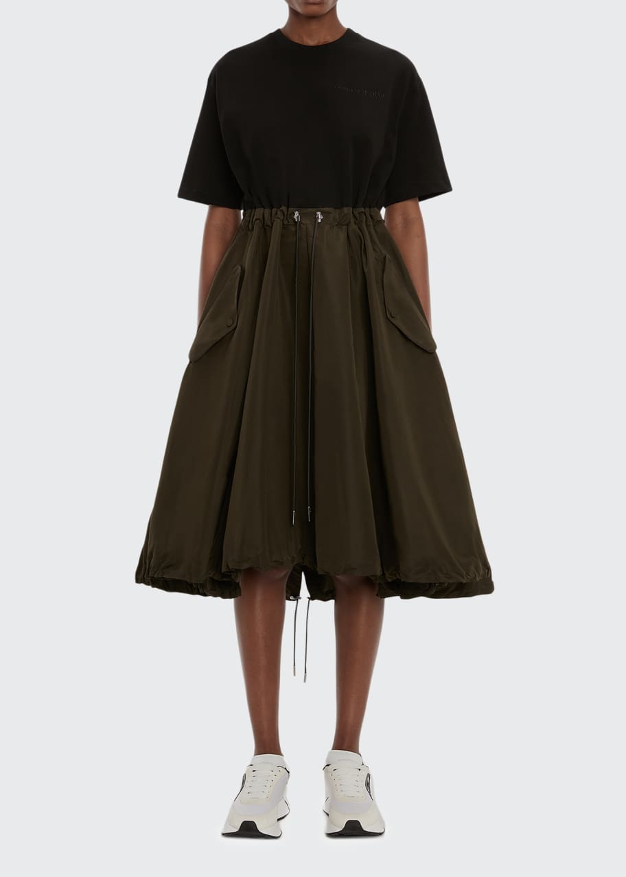 drawstring t shirt dress McQueen Mixed-Media Drawstring T-Shirt Dress