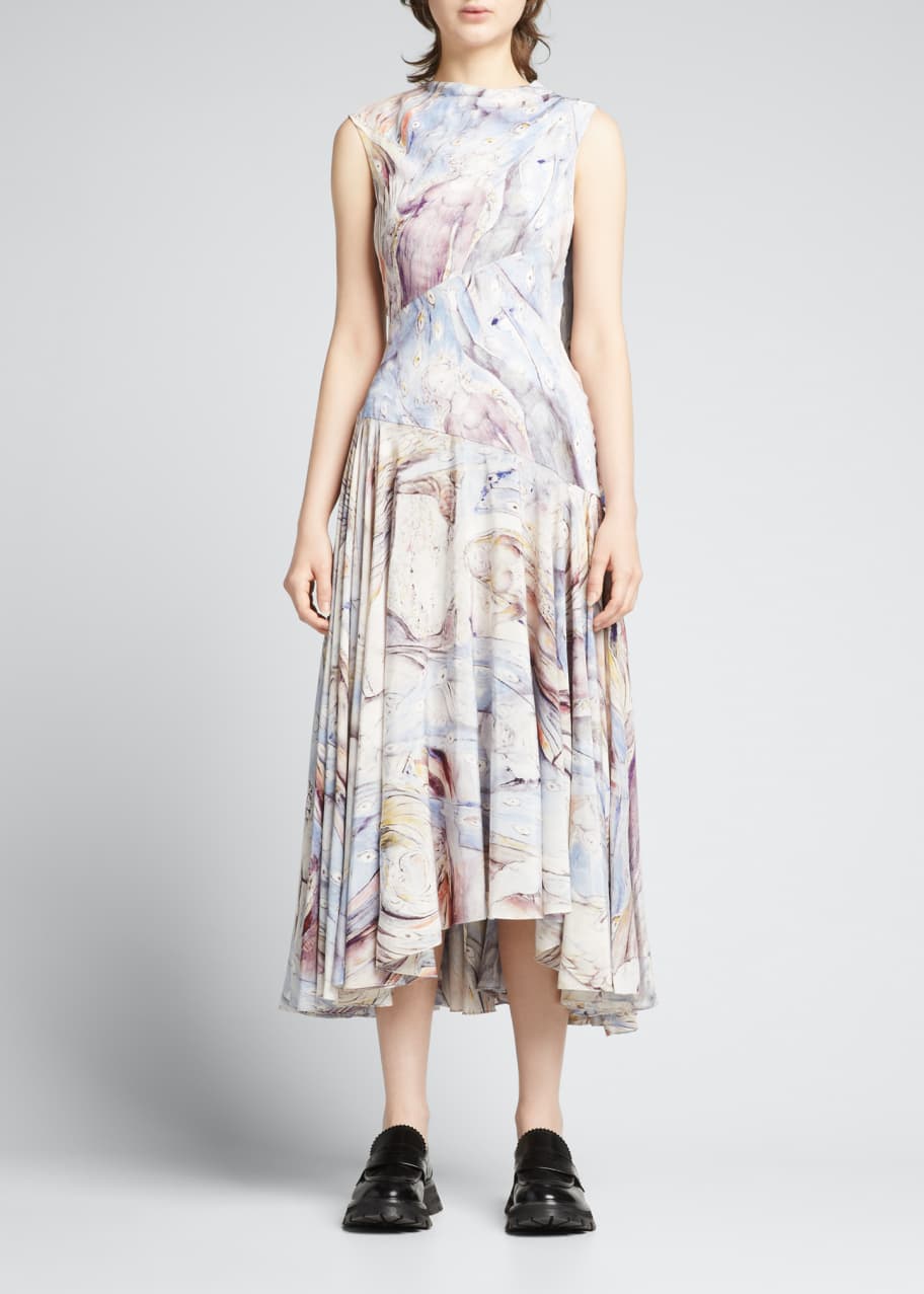 McQueen Blake-Print Pleated Scarf Midi Dress - Bergdorf Goodman