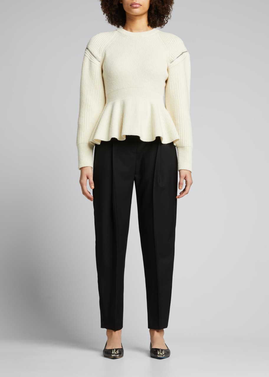 Alexander McQueen Zip Shoulder Wool Knit Peplum Sweater Bergdorf Goodman