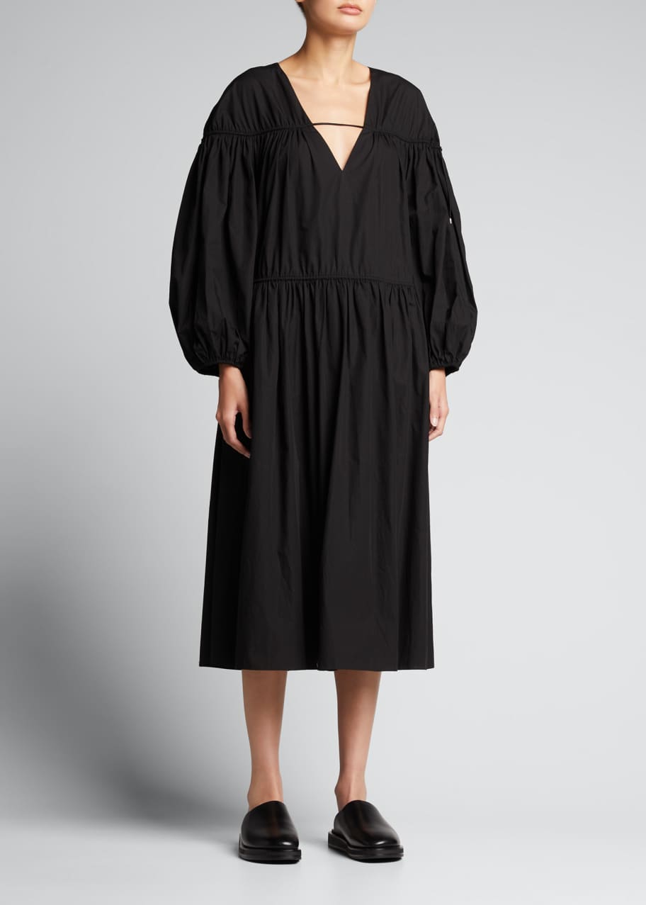 Rosetta Getty Ruched Poplin Balloon Sleeve Midi Dress Bergdorf