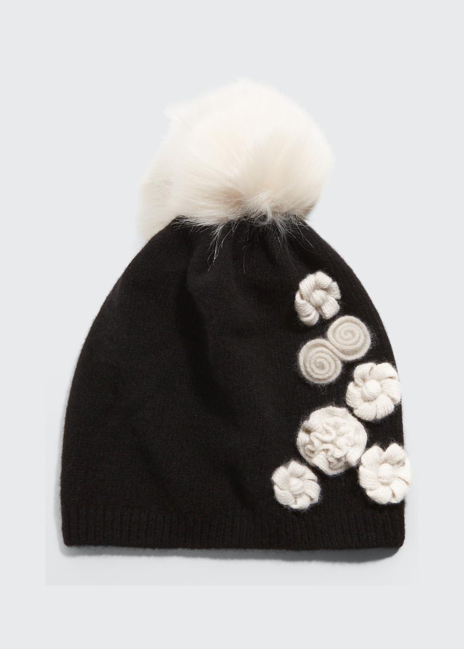 Portolano Flower Cashmere Knit Beanie w/ Pompom - Bergdorf 