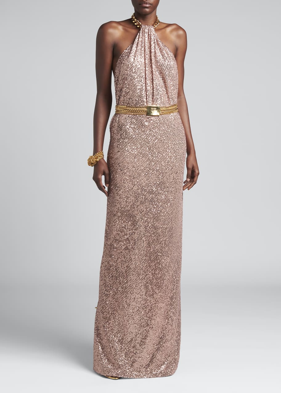 gold chain halter dress BELTED HALTER NECK DRESS BURNT SIENNA/CAMEL / Standard / 0 main image 0
