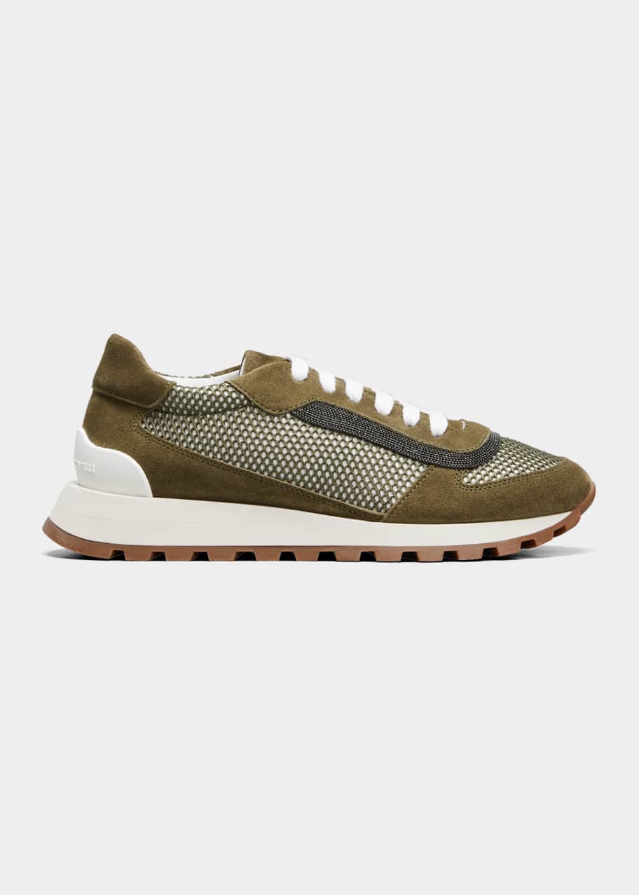 Brunello Cucinelli Monili Mixed Leather Runner Sneakers - Bergdorf Goodman