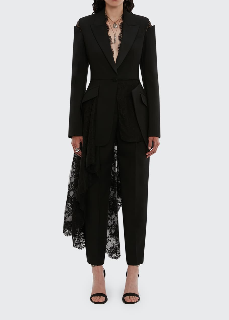 Alexander McQueen Asymmetric Draped Lace Blazer Jacket Bergdorf Goodman