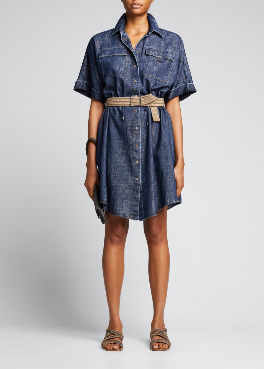 Brunello Cucinelli Metallic Denim Shirtdress w/ Monili Loop - Bergdorf  Goodman