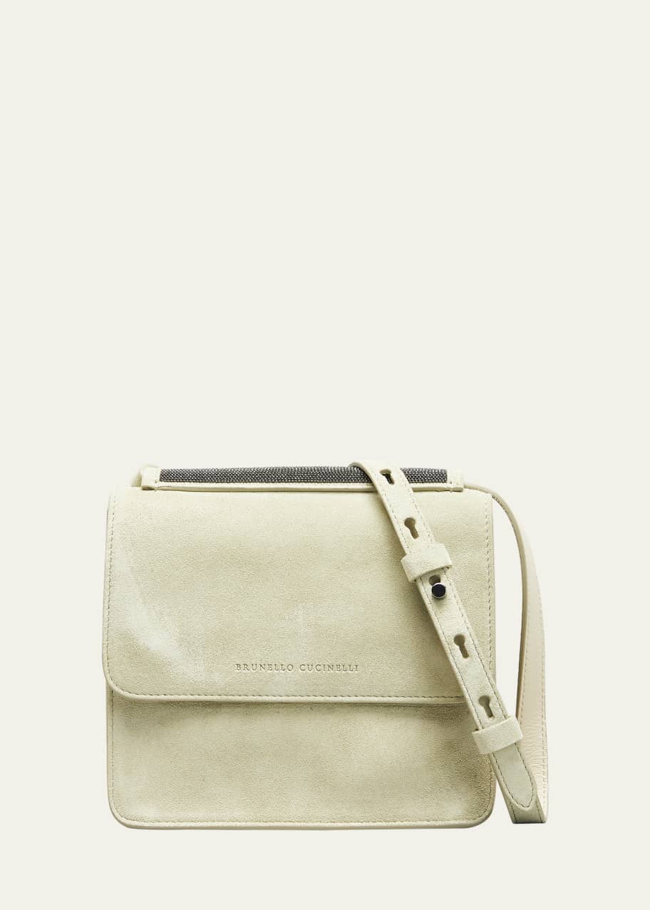 Image 1 of 1: Suede Monili Flap Crossbody Bag