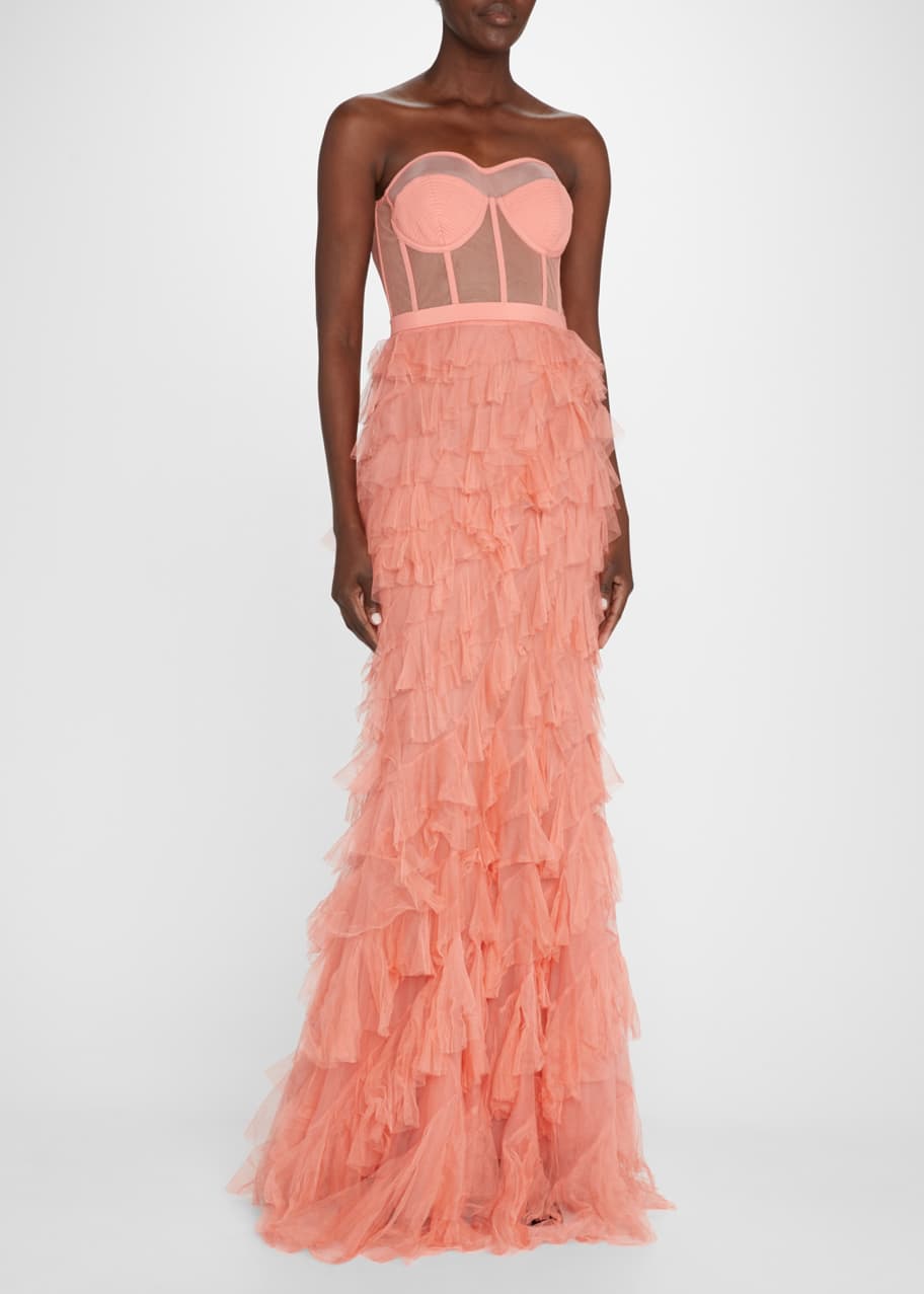 McQueen Mesh Corset Ruffle Gown - Bergdorf Goodman
