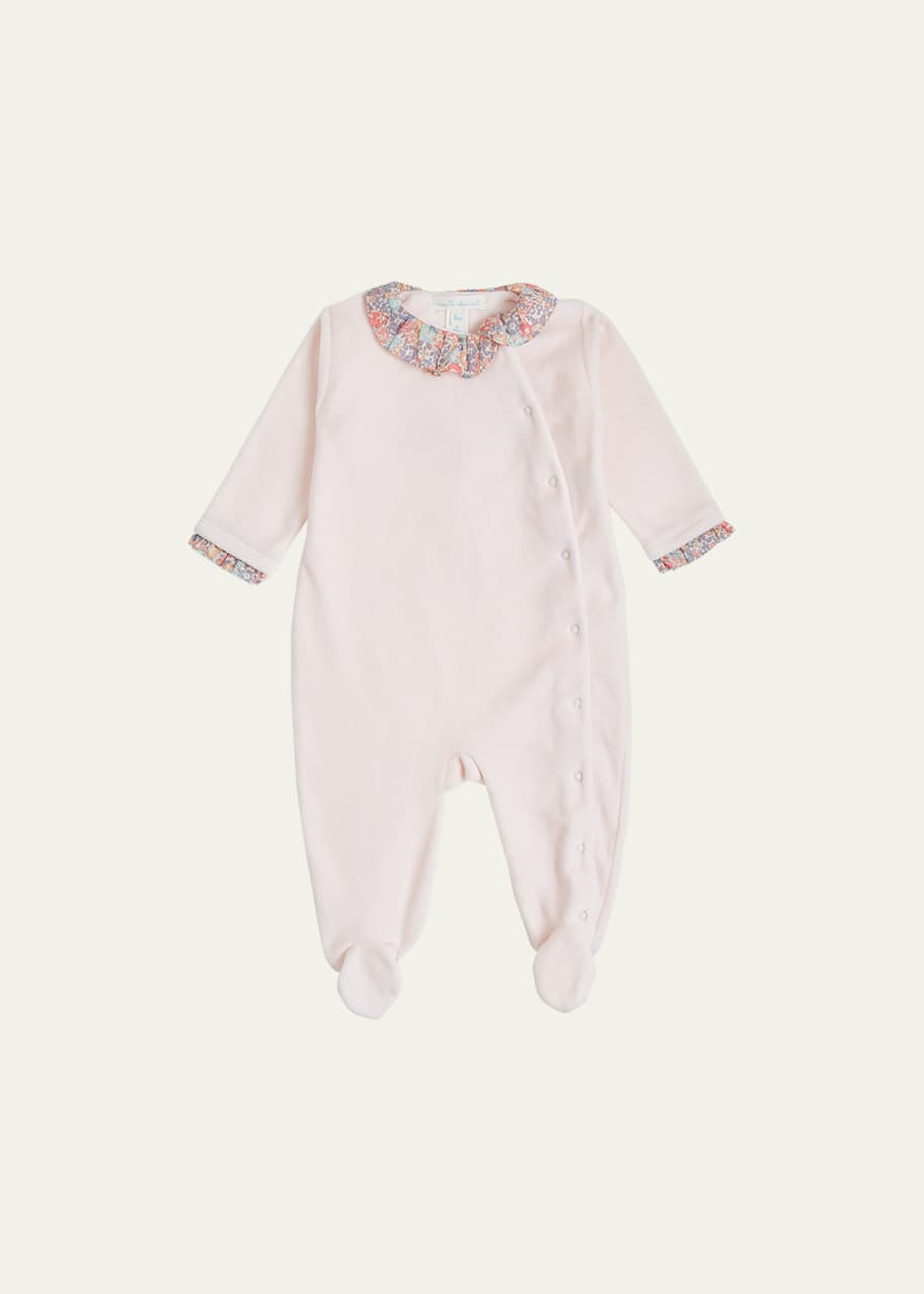 Image 1 of 1: Girl's Wing Embroidered Velour Footie Pajamas, Size Newborn-18M